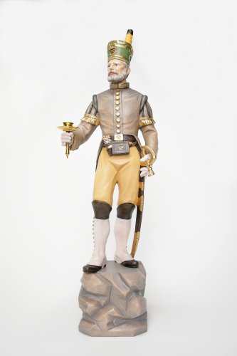Schneeberger Bergmeister mit Licht, Höhe 51 cm, farbig bemalt, Holzfigur, Kunstgewerbeartikel - kein Kinderspielzeug