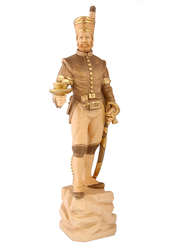 Schneeberger Bergmeister mit Licht Höhe 38 cm, gebeizt,  Holzfigur, Kunstgewerbeartikel - kein Kinderspielzeug