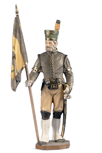 Schneeberger Bergmeister mit Fahne, Höhe 13 cm coloriert,  Holzfigur, Kunstgewerbeartikel - kein Kinderspielzeug