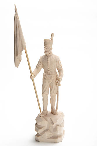 Schneeberger Bergmeister mit Fahne, Höhe 26 cm naturbelassen,  Holzfigur, Kunstgewerbeartikel - kein Kinderspielzeug