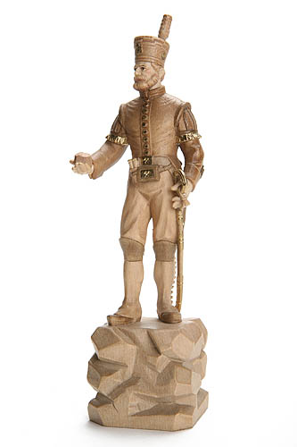 Schneeberger Bergmeister mit Erz, Höhe 26 cm, gebeizt,  Holzfigur, Kunstgewerbeartikel - kein Kinderspielzeug