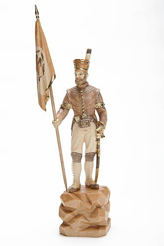 Schneeberger Bergmeister mit Fahne, Höhe 38 cm gebeizt,  Holzfigur, Kunstgewerbeartikel - kein Kinderspielzeug