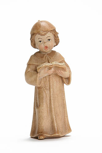 Kurrendesänger, Höhe 16 cm gebeizt Junge mit langem Haar,  Holzfigur, Kunstgewerbeartikel - kein Kinderspielzeug