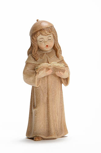 Kurrendesänger, Höhe 6 cm gebeizt Mädchen mit langem Haar,  Holzfigur, Kunstgewerbeartikel - kein Kinderspielzeug