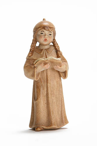 Kurrendesänger, Höhe 6 cm gebeizt Mädchen mit Zöpfen, geflochten,  Holzfigur, Kunstgewerbeartikel - kein Kinderspielzeug