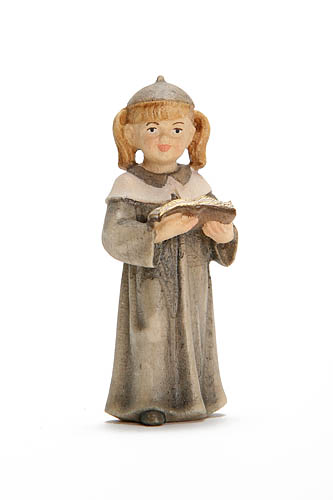 Kurrendesänger, 5 cm coloriert,  Mädchen mit Zöpfchen Holzfigur, Kunstgewerbeartikel - kein Kinderspielzeug