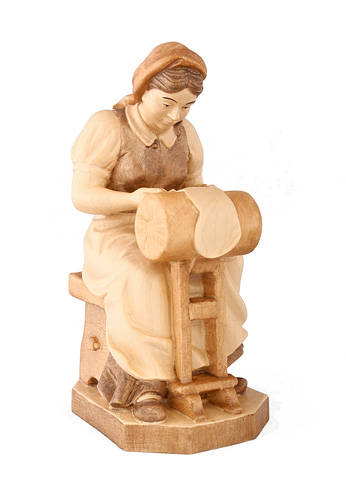 Klöpplerin, Höhe 6,5 cm gebeizt,  Holzfigur, Kunstgewerbeartikel - kein Kinderspielzeug